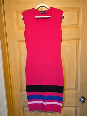 New York & Company Hot Pink Sleeveless Midi Dress with Colorblock Hem